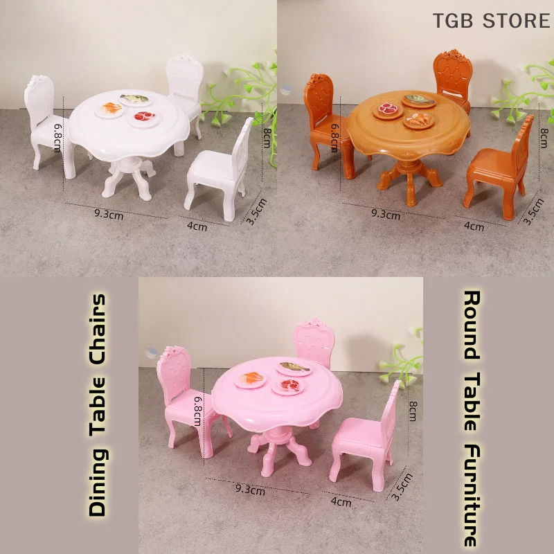 1Set 1:12 Dollhouse Miniature Dining Table Chairs Round Table Furniture Living Room Decor Toy Doll House Accessories