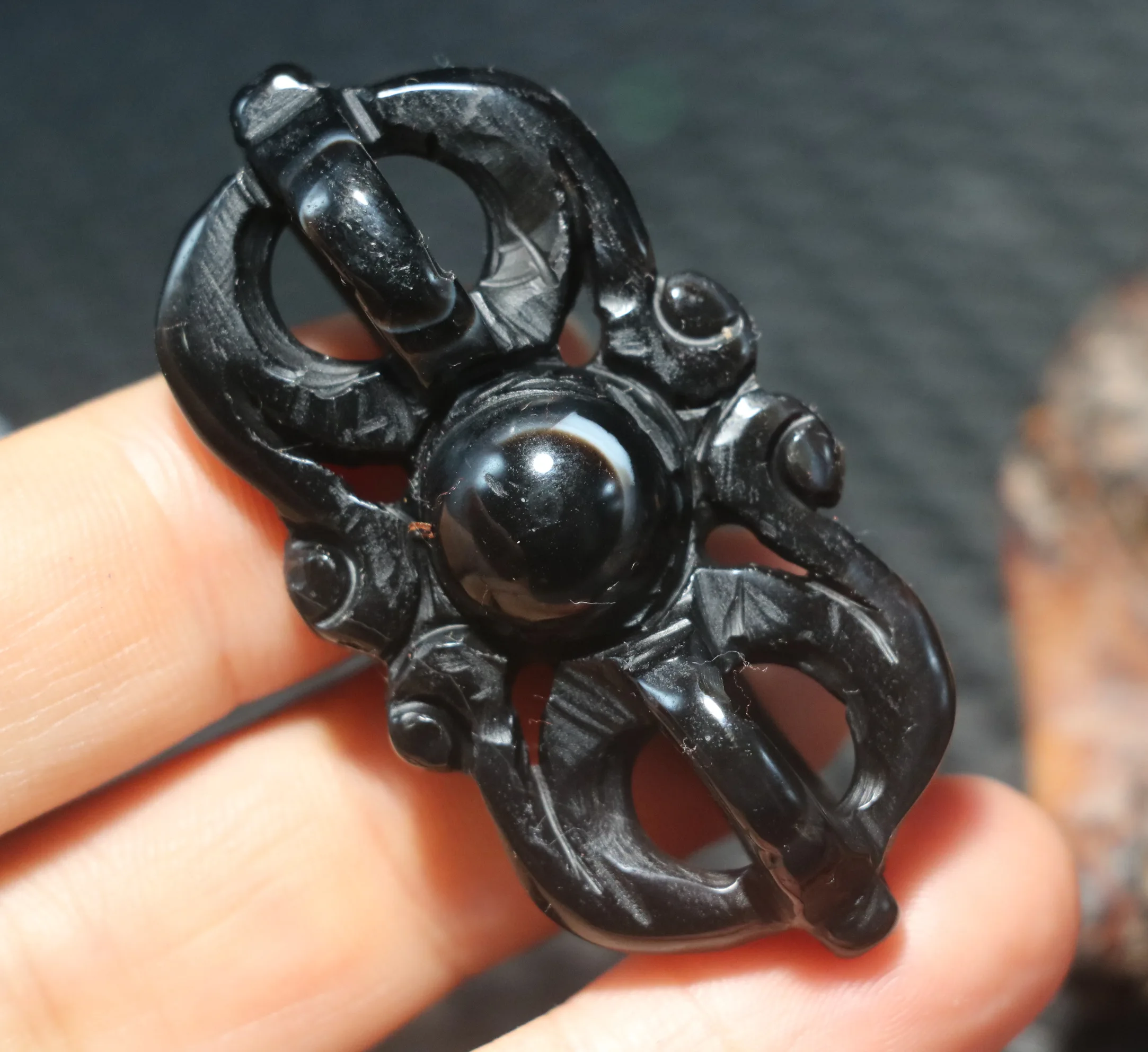 

Big Treasure Talisman energy Tibetan Onyx Vajor Dorje Faqi Sculptural Heaven Eyed Pendant Amulet Timestown