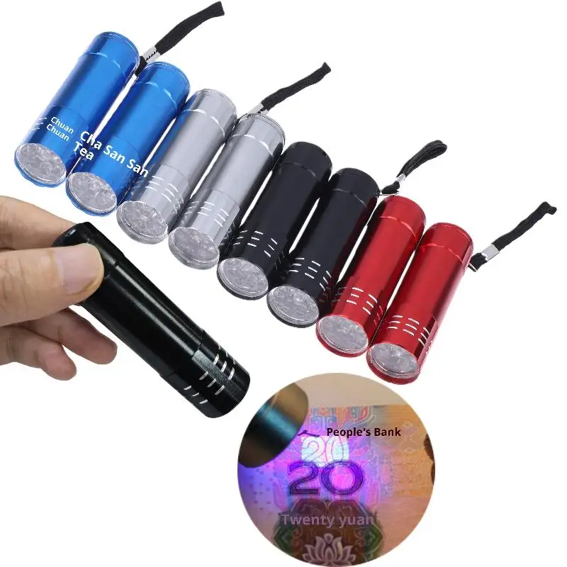 1Pcs 50LM 395nm Mini UV Flashlight, Compact 9 LED Outdoor Lighting Tool, Portable Black Light for Hiking