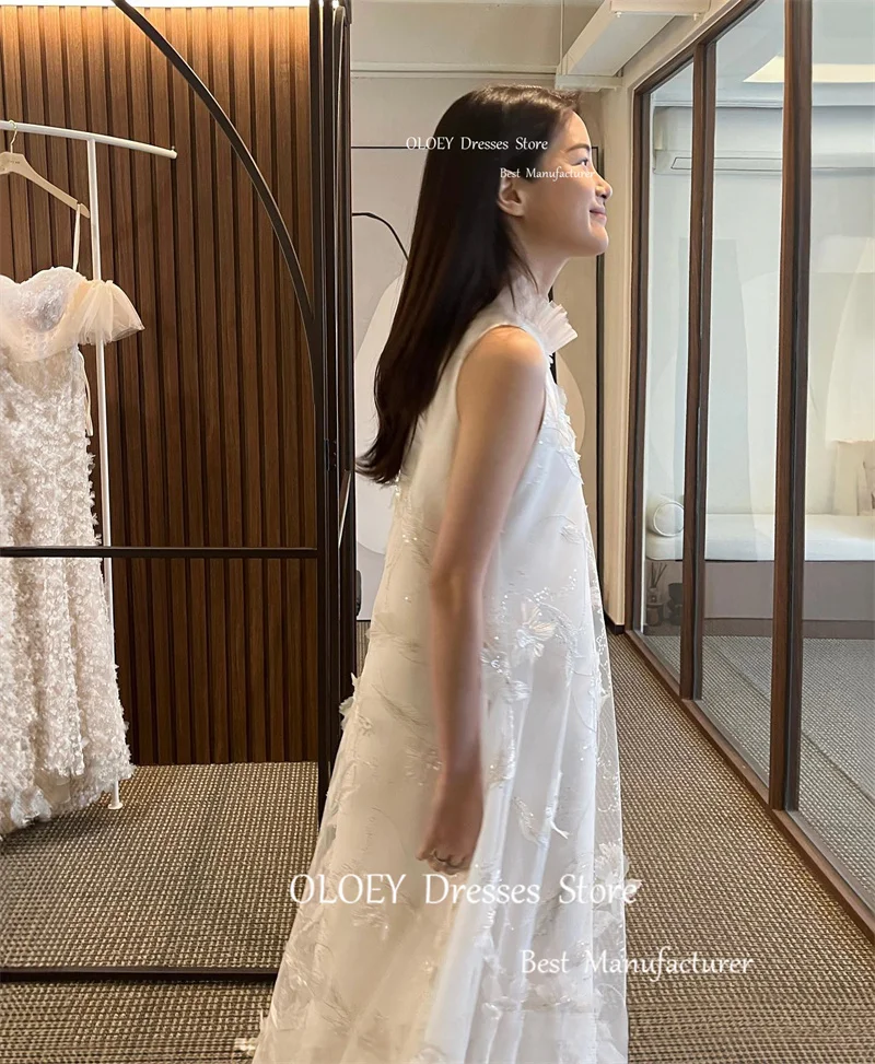 OLOEY elegante collo alto pizzo dritto corea abiti da sposa servizio fotografico lunghezza pavimento abiti da sposa abito da festa formale