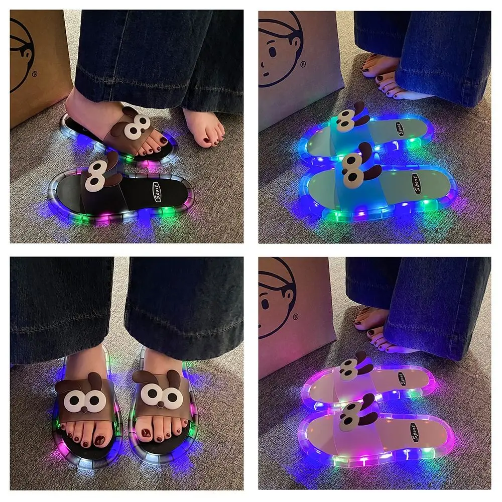 Casual PVC LED Light Up Slippers Non Slip Cartoon Puppy Light Up Sandals Open Toe Bathroom Shoes Bathroom view 2