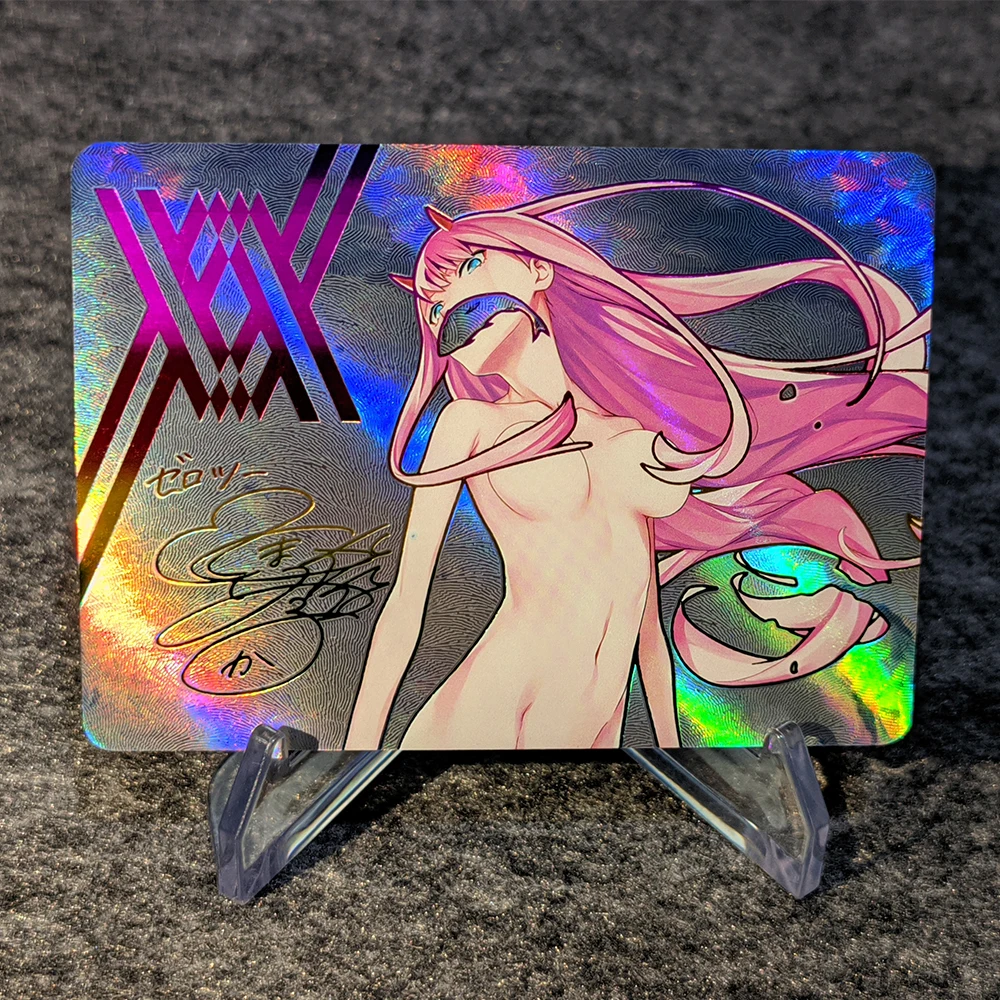 WS Collection Card Refractive Color Flash Anime Tokisaki Kurumi Zero Two Signature Card Gilding UV Texture Kids Gifts 63*88mm