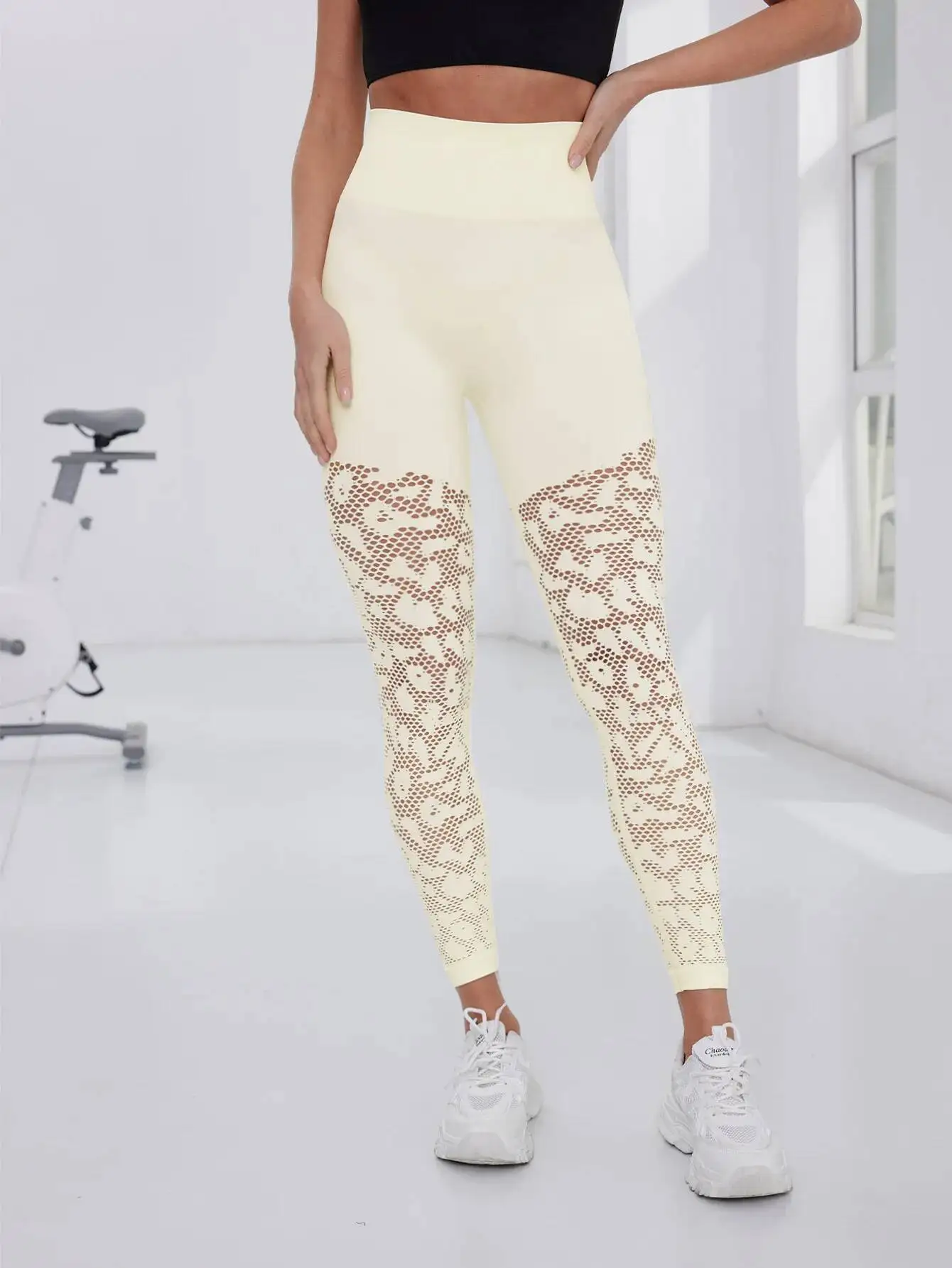 

Sports Mesh Women Seamless Yoga Pants Fiess Breathable Sweatpants High Waisted Leggings Workout Gym Clothes