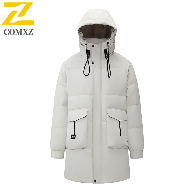 COMXZ 2025 Winter Down Jacket Male Duck Down Hooded Long Camping Cold Protection Down Jacket Coldproof Thickened New Garment