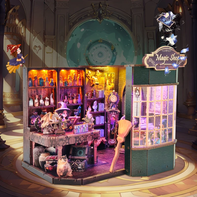 DIY ไม้อาคารจิ๋วชุด Magic Shop Cottage บ้านตุ๊กตาพร้อมเฟอร์นิเจอร์ Casa ตุ๊กตาสําหรับของขวัญวันเกิดเพื่อน