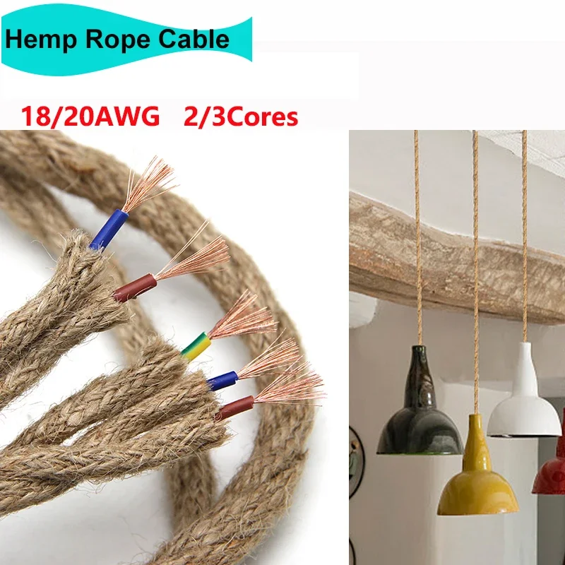 

1/3/5/10m Hemp Rope Electrical Wire Twisted Cable 2/3 Cores For DIY Retro Light Bar Decor Retro Style Copper Vintage Lamp Line