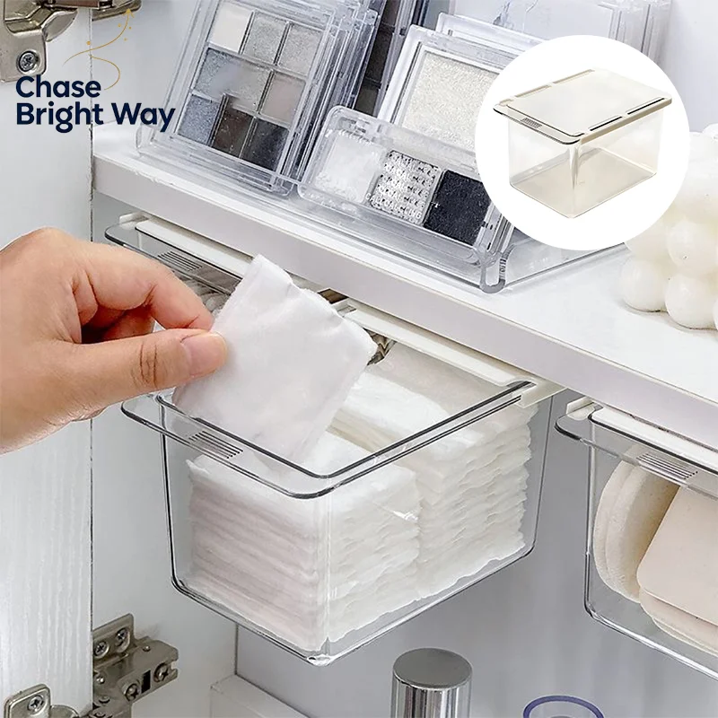 Drawer Style Storage Box Under The Mirror Cabinet Transparent Bathroom Cotton Stick Makeup Cotton Bathroom Pull-Out Storage