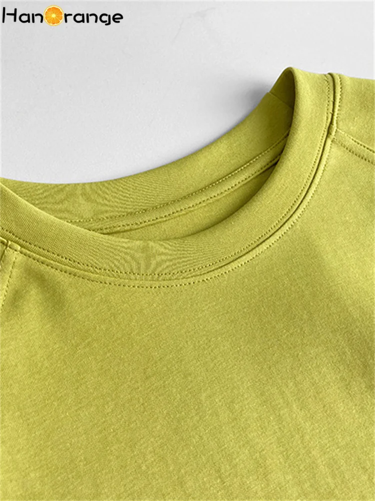 HanOrange 2024 Solid Color O-neck Long Sleeve Sweatshirt Women Thin Autumn Lazy Loose Bottoming Top Avocado Green/White/Grey