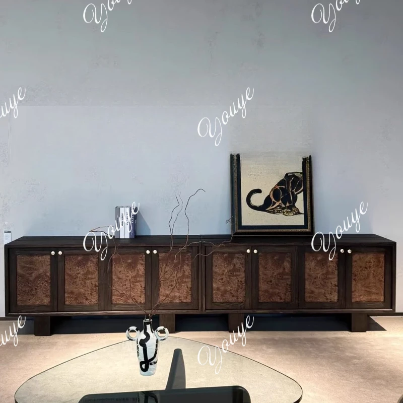 Vintage solid wood nodule sideboard, living room TV cabinet, second-hand storage cabinet for home use