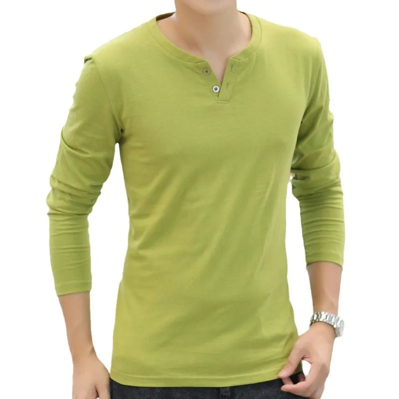ربيع الخريف الرجال جديد الخامس الرقبة طويلة الأكمام تي شيرت الصلبة الذكور فضفاض بلوزة كاجوال القمم
