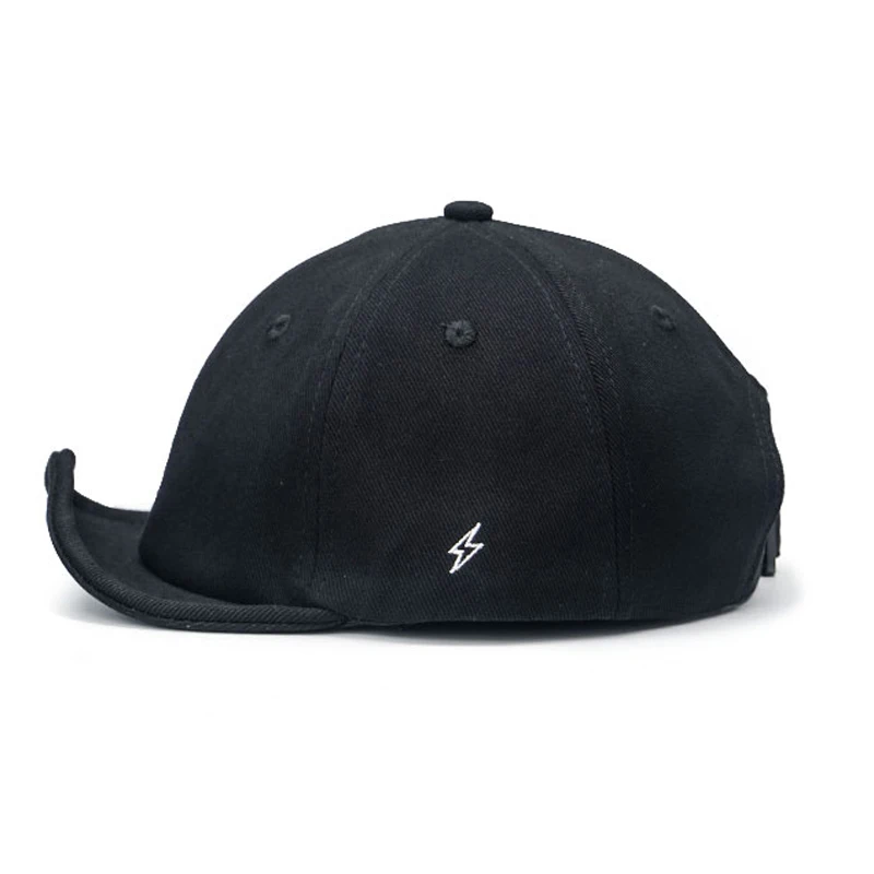 3D Embroidery Soft Baseball Caps,Black Color Japan Style Short Visor Hat Youth Fashion Hip Hop Adjustable Peaked Cap