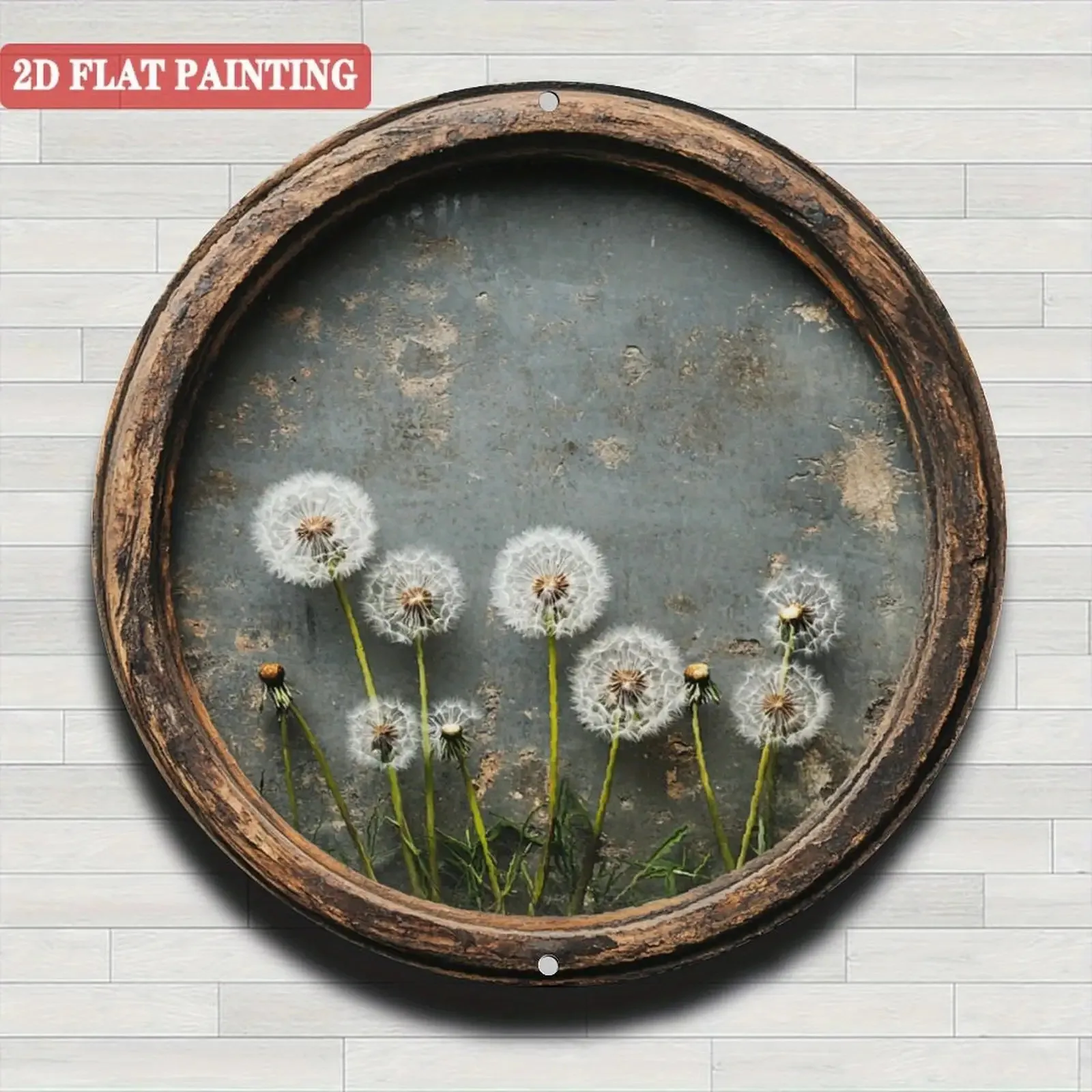 2D Flat, 2D Flat - 1 Round Aluminum Wall Art Sign, 8x8 Inches, Country Dandelion Design, Vintage Metal Decor for Home, Cafe, Apa