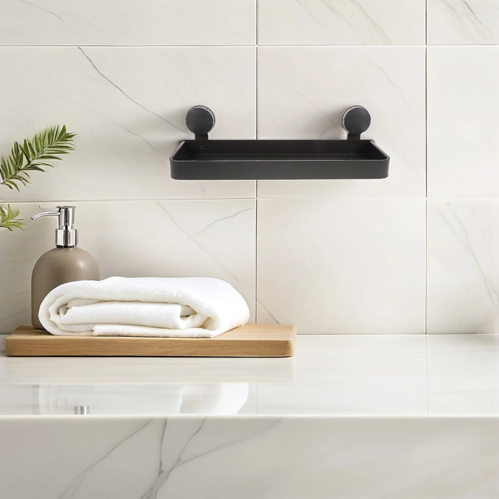 

Suction Bathroom Storage Rack Gray Floating Shelf for Washstand Organizing Soap and Accessories on Tile Glass Shower Wall Shelf