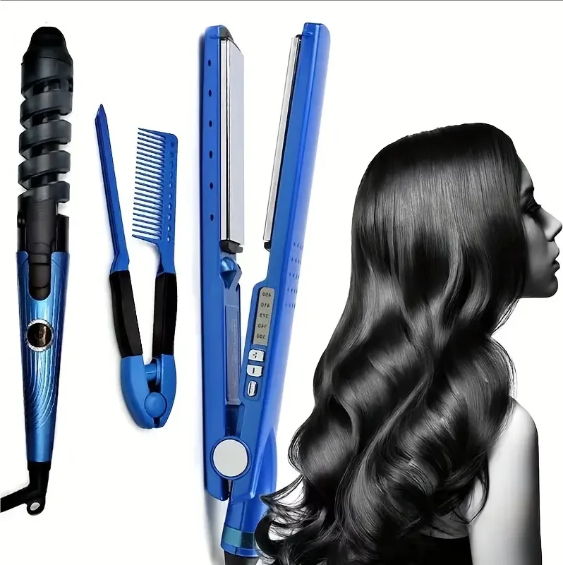 Three-In-One Titanium Alloy Hair Comb with Spiral Design and Negative Ion Technology for Quick Styling and Frizz Control at Home