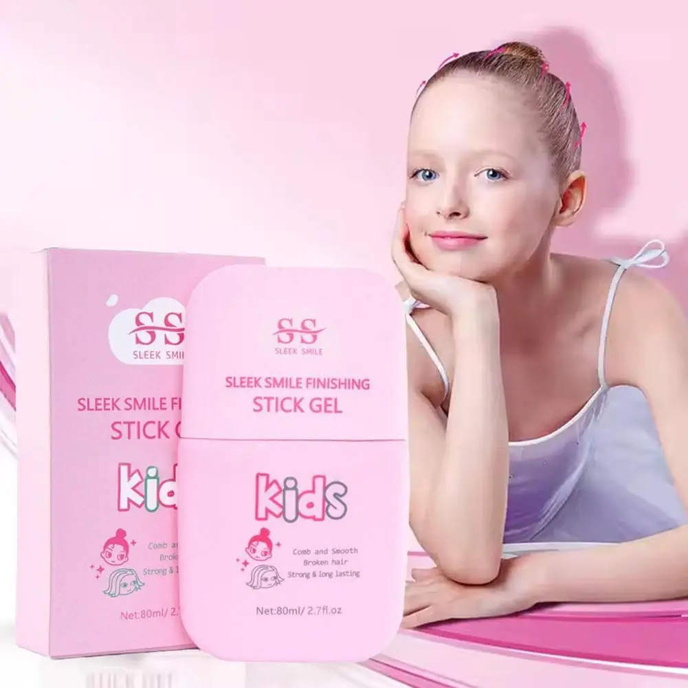 Children Hair Finishing Stick 80ml - Pink Gentle Hair Wax for Flyaway Taming & Hairstyling Easy to Use for Kids & Adults