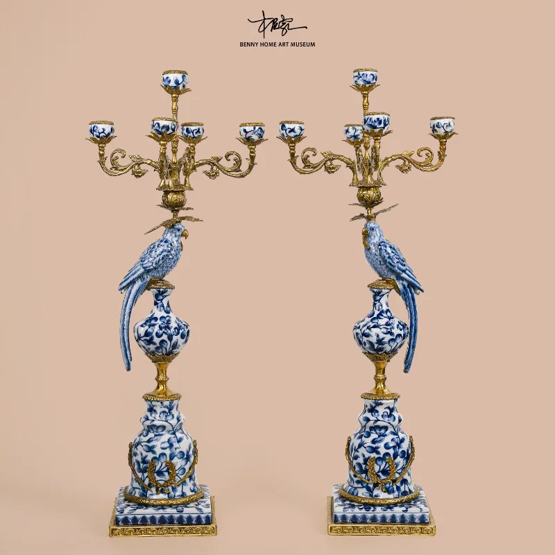 

HX14 New Chinese blue and white ceramics, copper parrot, candle holder, porch fireplace decoration