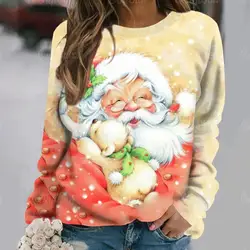 Christmas Women Sweatshirt Designer Round Neck Long Sleeve Loose Casual Fall Fashion Santa Claus Fun Graphic Print Tops