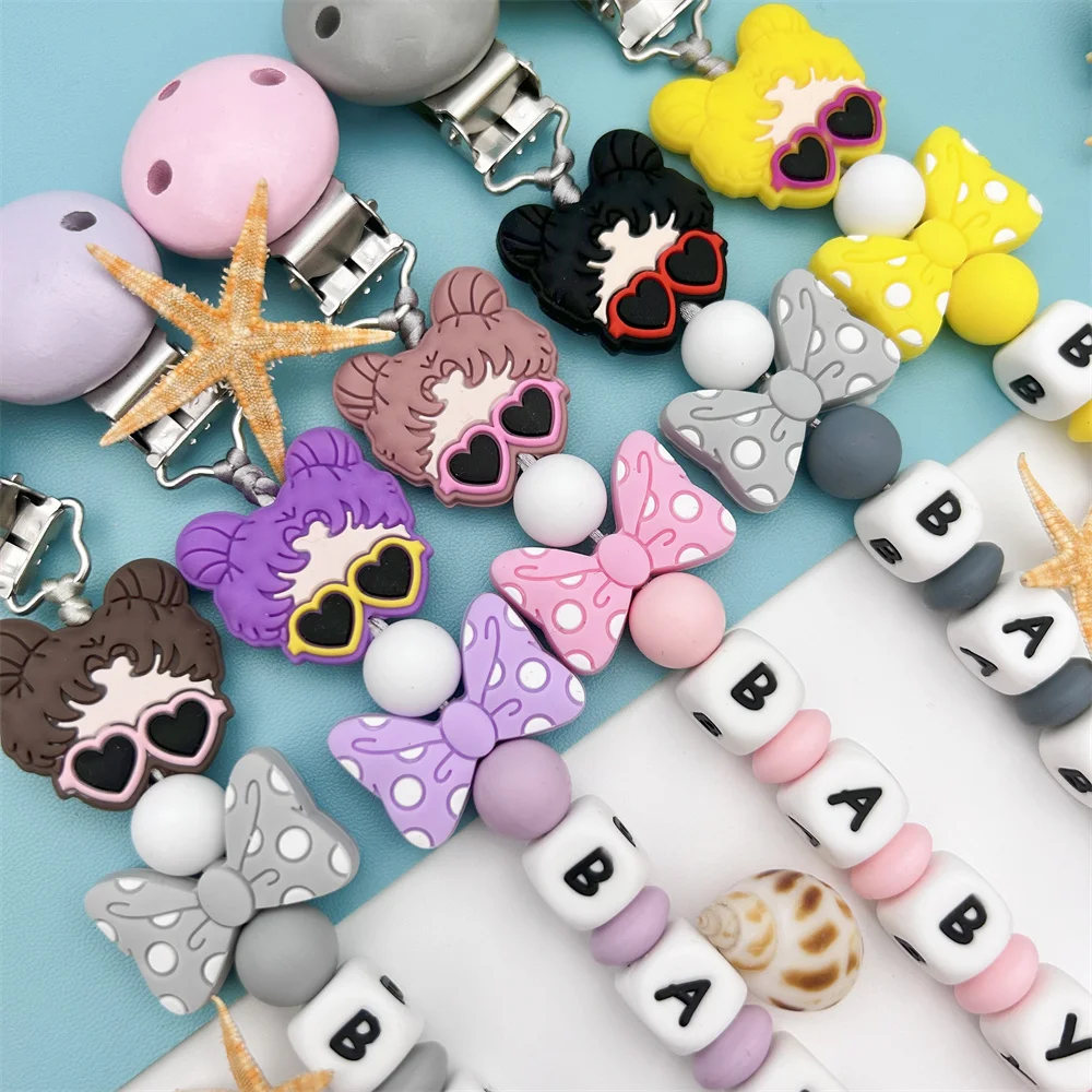 Personalized English Russian Alphabet Names Baby Girl Clips Pacifier Holder Chains Teether Pendants Baby Accessories Kawaii Gift