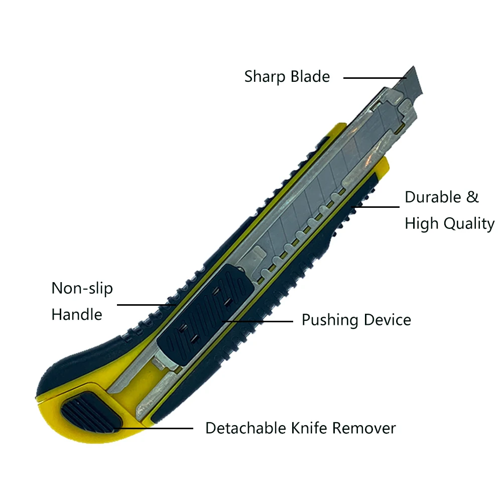 Utility Knife Heavy Duty Box Cutter, RetractablePortable Plastic 9mm Wide Snap Off Blades,Auto Lock Steel Sharp Cutting RX10833