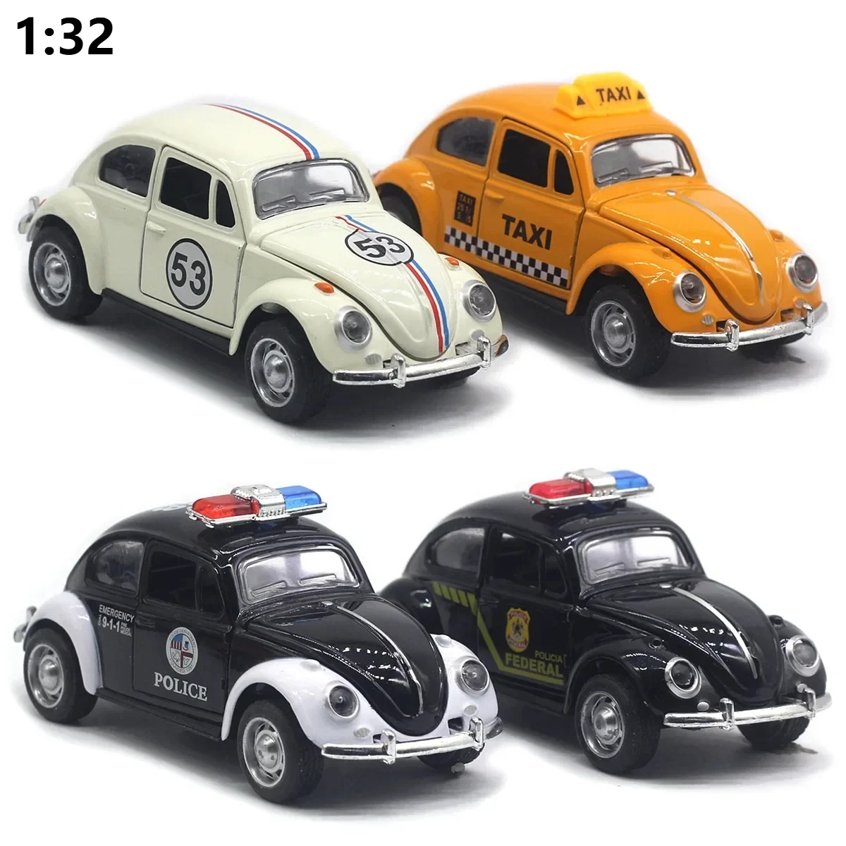 1:32 Volkswagen Beetle Auto in lega Fonde sotto pressione Modello giocattolo classico in metallo con funzione pull back Veicoli per regali per bambini