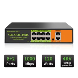 Commutateur réseau non géré Ethernet PoE, 8 ports, 2 liaisons montantes Gigabit, 1000Mbps, 120W, Plug and Play, VLAN