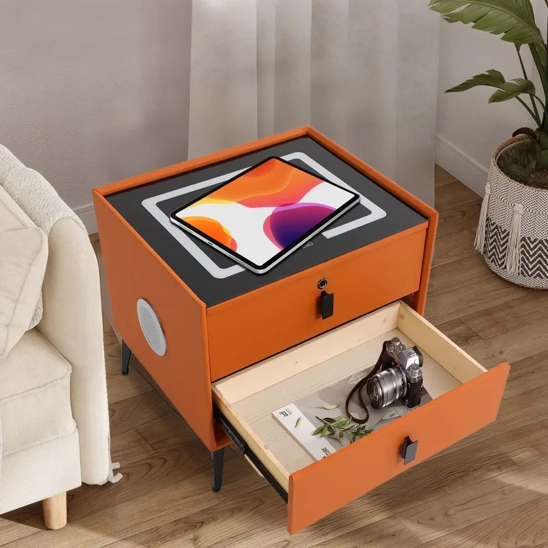 Modern Rectangular Bedside Table with Drawers Bluetooth Speaker Smart Bedside Table Bedside Table with Light USB& Wireless Charg