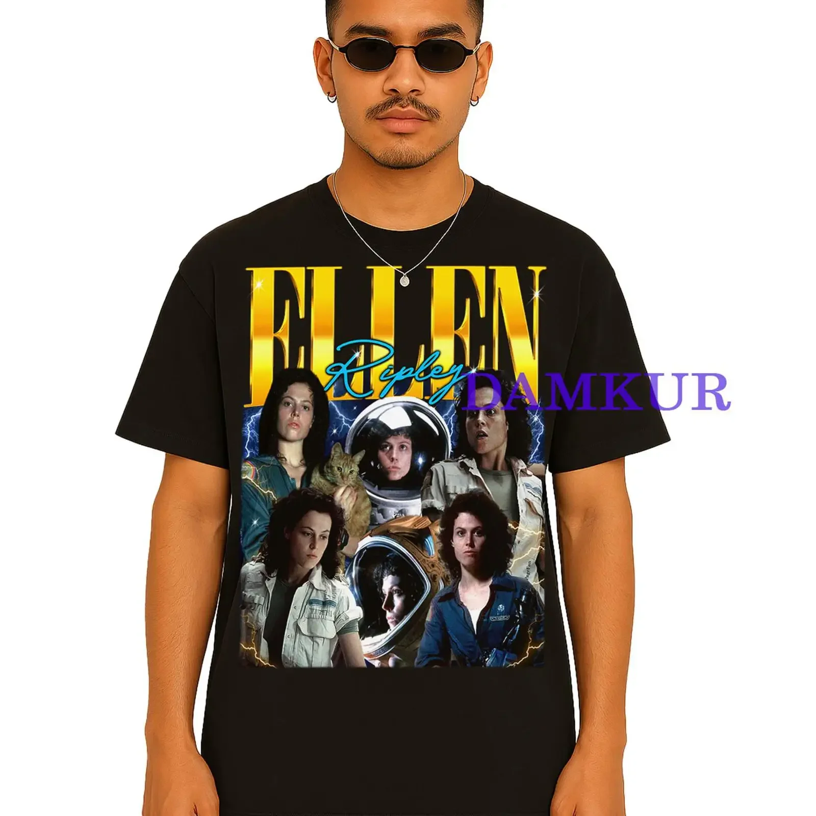 Vintage Ellen Ripley T Shirt Sigourney Weaver Alien Retro 90s Bootleg Casual Fan Merch vintage Washed homme Stretched Slightly