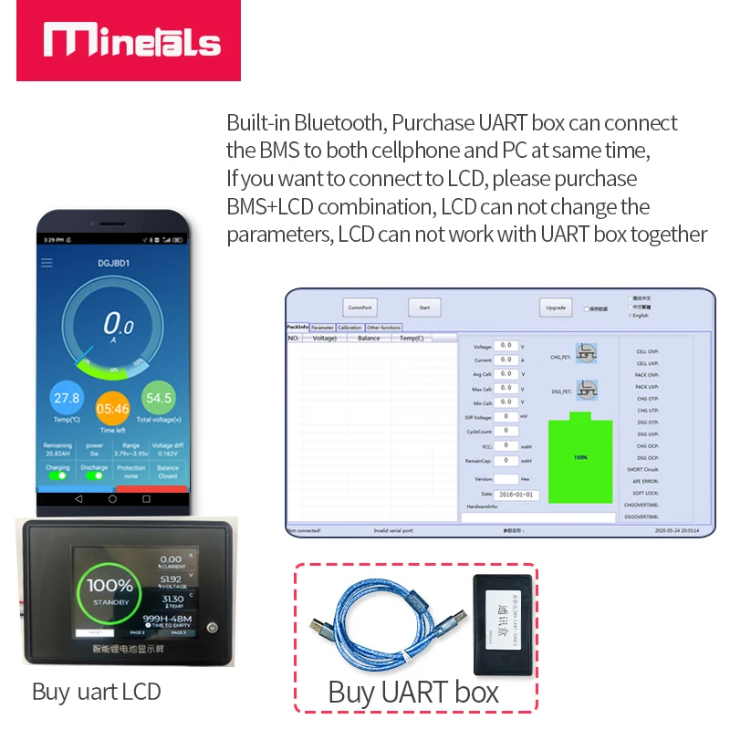 4S BMS lithium battery 12V LFP4 smart Built-in bluetooth 100a 150a balance Support Series Connection Over current protection