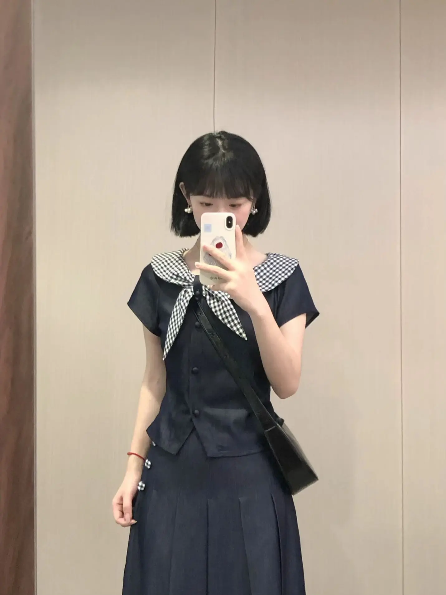 

Японская женская рубашка-поло с отложным воротником и коротким рукавом, летняя, в клетку, с уникальным шикарным дизайном, топ с пэчворком