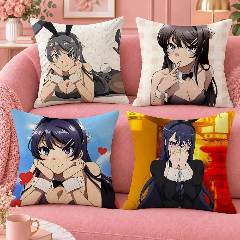Anime Romance Bunny Girl Senpai Cushion Cover Cute Cartoon Throw Pillow Cover Soft Plush Cushion Cover Sofa Bedroom Home Decor