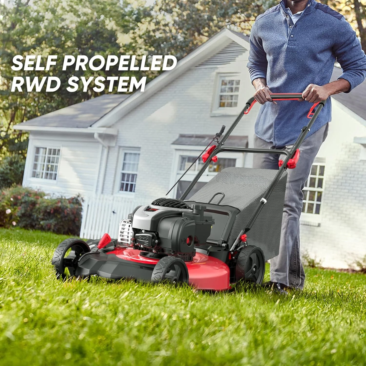 Self Propelled Gas Lawn Mower, 22-inch 140 cc Briggs and Stratton E550 Engine, 6-Position Height Adjustment HB8622S