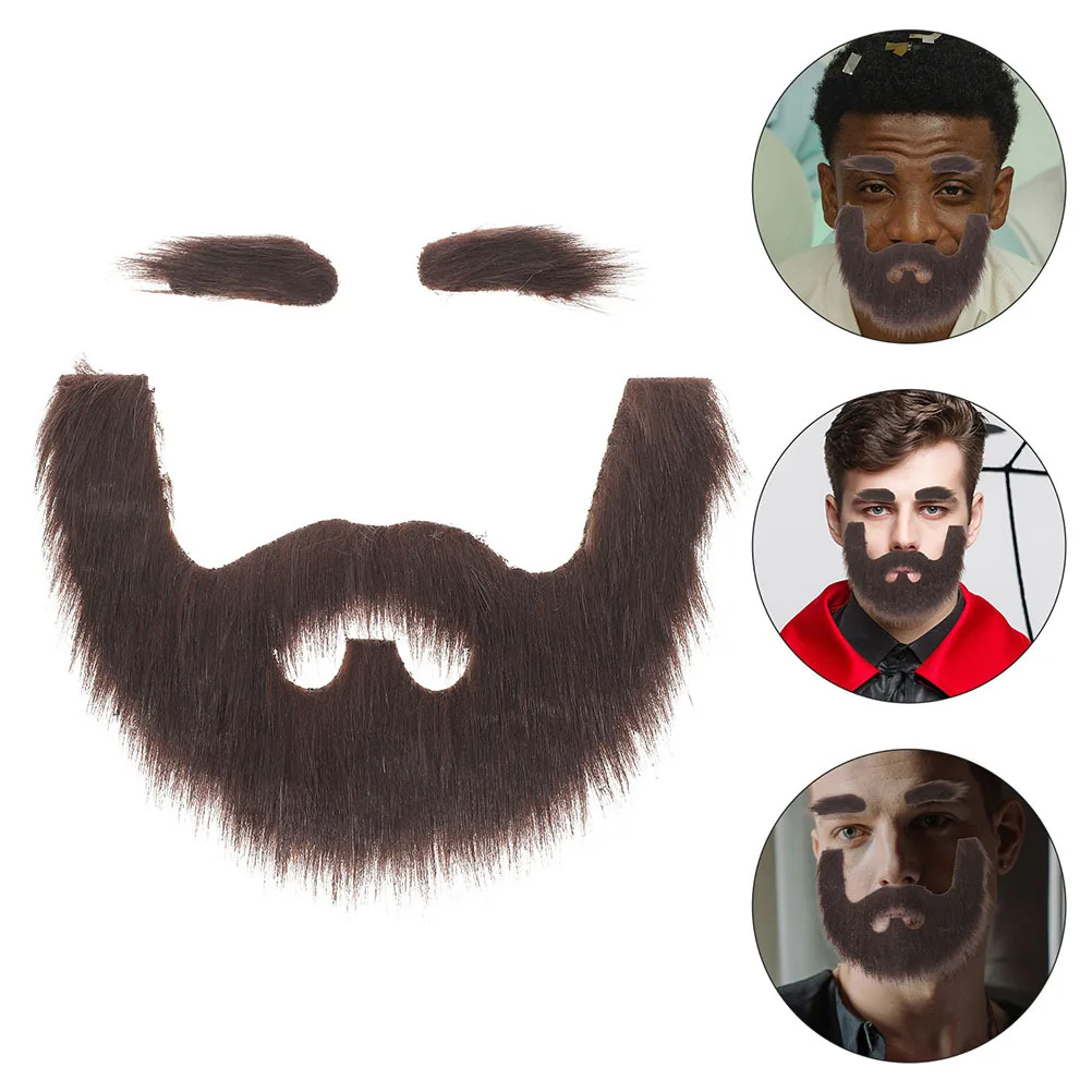 

2Sets Fake Beard Costume Realistic Self Adhesive Mustache and Eyebrows for Cosplay Halloween Party Brown Black Gnome Dwarf