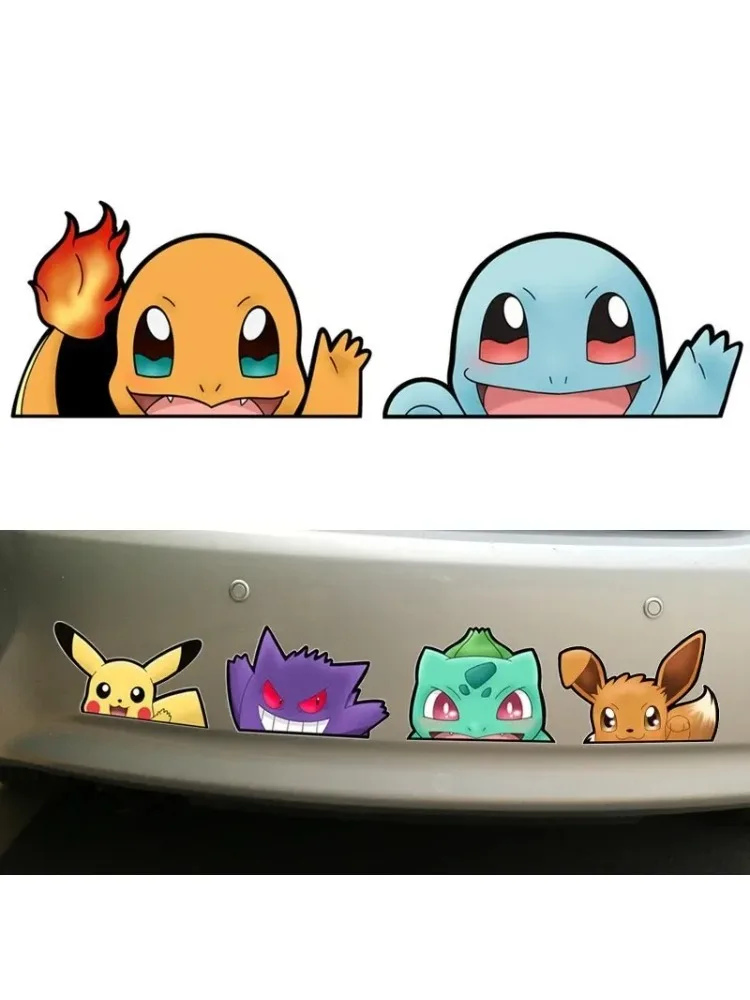 Autocollants de voiture créatifs Pokemon Pikachu Gengar Eevee écureuil, figurine de dessin animé, décoration de voiture, accessoires mignons, cadeaux pour amis
