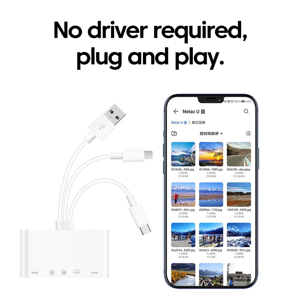 Coolcirc 5-функциональный кард-ридер 2.0 для передачи файлов TF/SD, два слота для карт/адаптер USB 2.0-порта Type-C/iOS с портом для зарядки