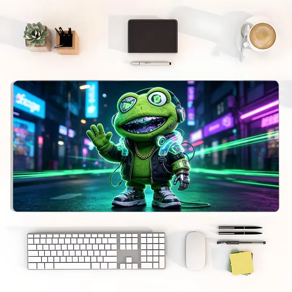 Table Mat Cool Street Style Frog Doll Gold Coin Banknote Neon Crystal Cyber Indoor Scene Large Size Bedroom Learning Pad
