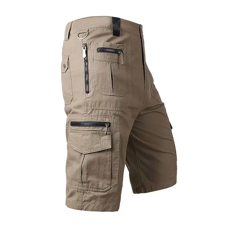Men's Summer Knee Length Cargo Shorts Military Camouflage Shorts Casual Cotton Multi Pockets Breeches Cropped Short Trousers