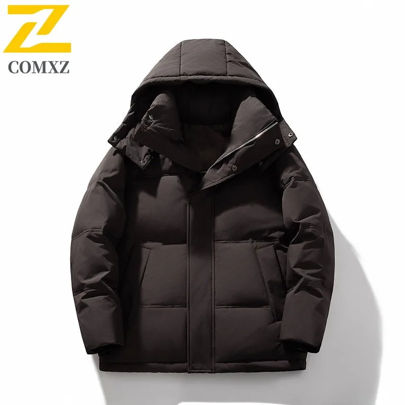 COMXZ الرجال سترة مبطنة بالقطن 2025 هونغ كونغ العصرية العلامة التجارية فضفاضة سميكة الدافئة التزلج سترة منفوخة الشارع الحد الأدنى أسفل سترة #5