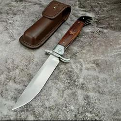 Russian Style NKVD Folding Pocket Knife with Leather Sheath 440c Blade Wood Handle Outdoor Tacticals Hunting Camping Knive