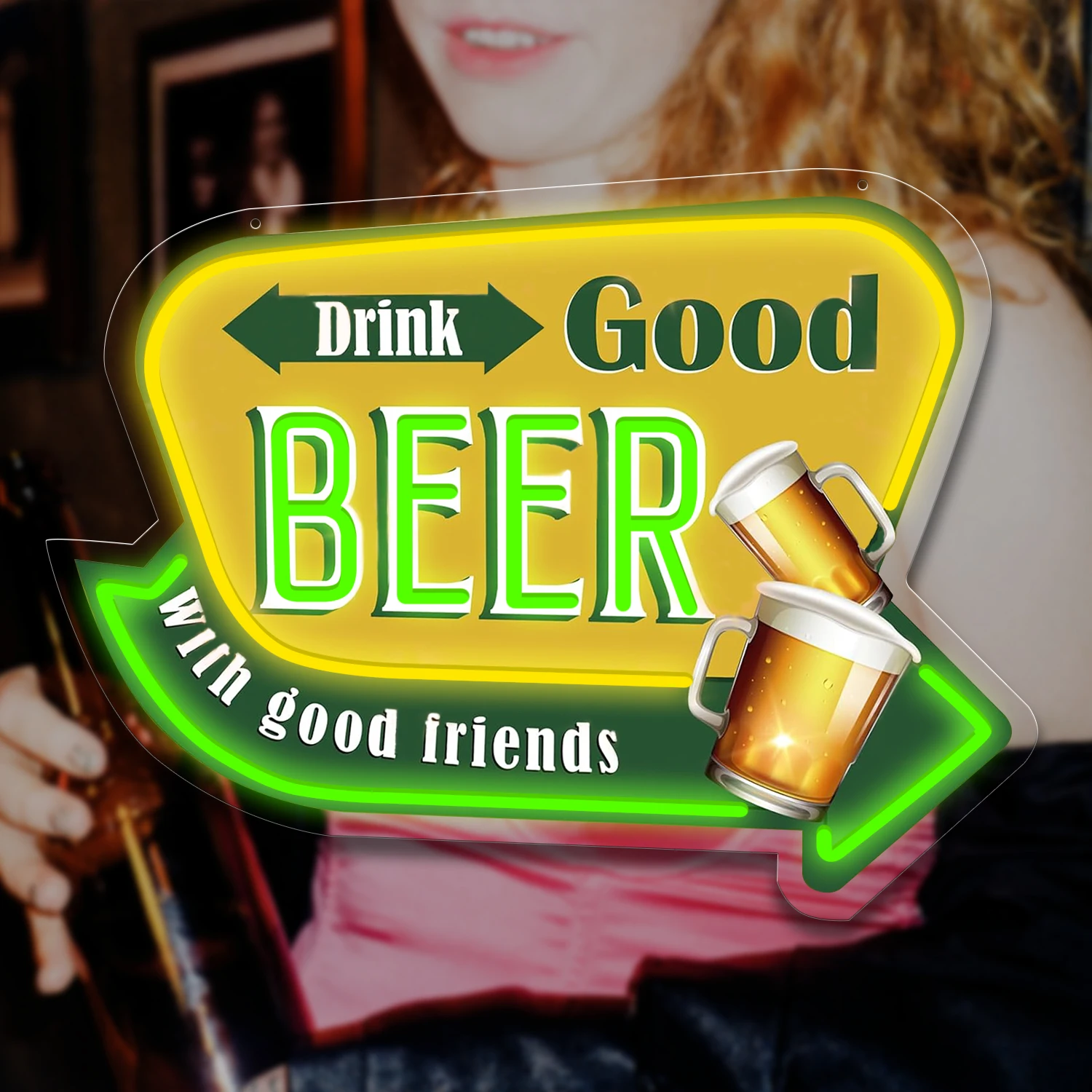 1 beer bar sign, retro bar decoration, beer lamp neon sign, good drinks, beer bar sign, retro beer decoration, bar wall decorati