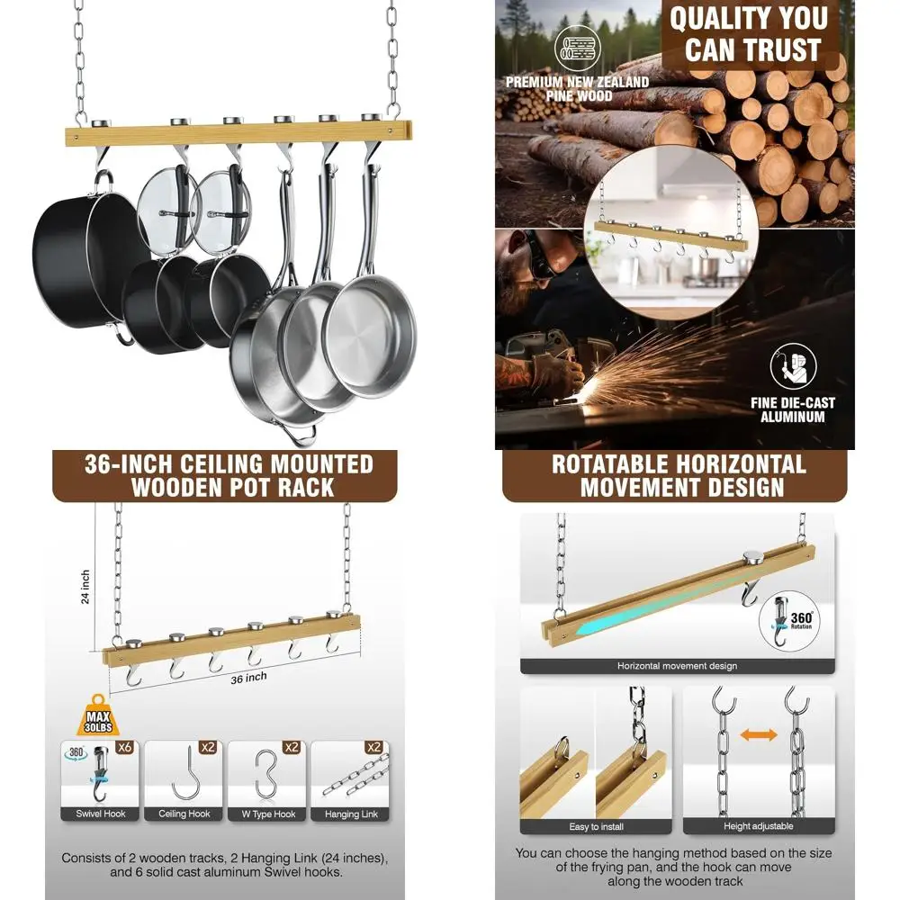 

36-секционная потолочная деревянная подставка для цветочных горшков, коричневая
