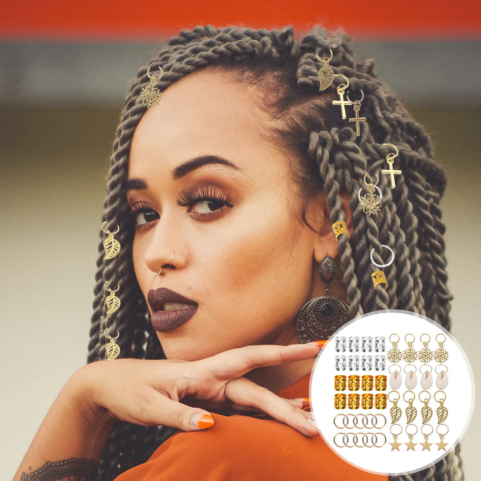 

80 шт. круглых металлических заколок для волос, бусин, колец и манжет для дредов, для женских причесок, кос, плетений, аксессуары, модные украшения