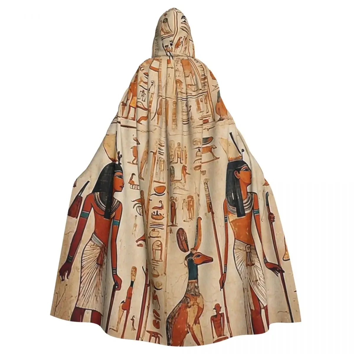 Ancient Egypt Mural Egyptian Mythology Long Hooded  Witch Medieval Costume Cosplay Cape HalloweenCoat Adult Unisex