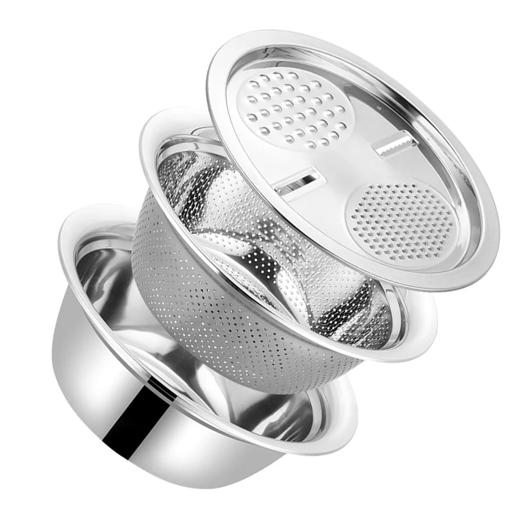 

3pcs Vegetable Slicer Set Stainless Steel Kitchen Grater Basin Ergonomic Design For Garlic Ginger Carrot Fruits Multipurpose