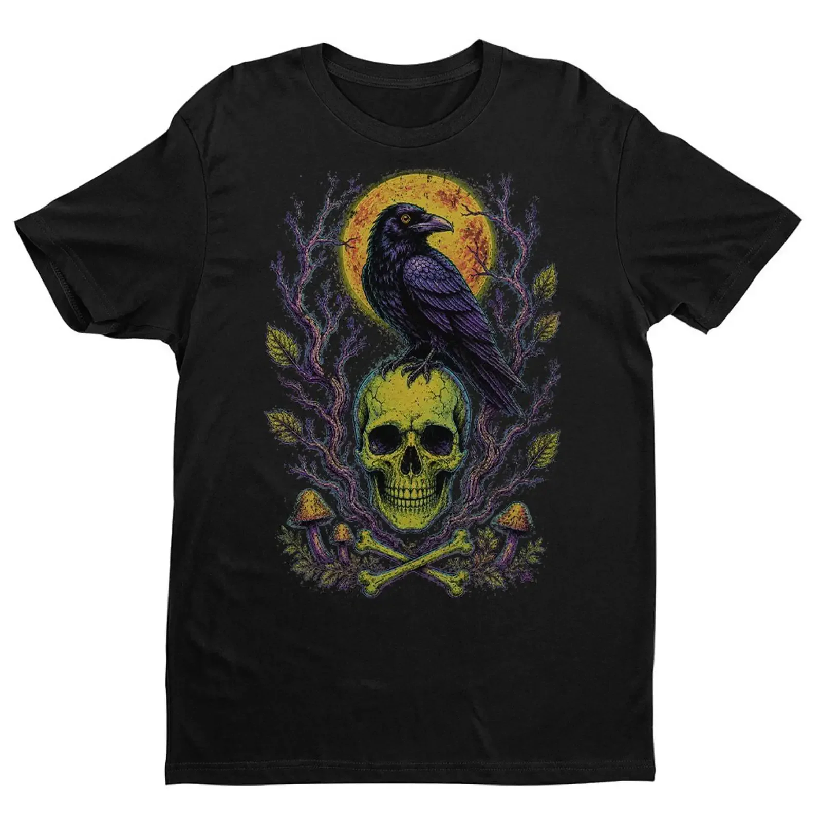 Gothic Crow Skull Candles T shirt Spooky Raven Halloween s vintage Washed Breathable Casual Versatile Comfortable