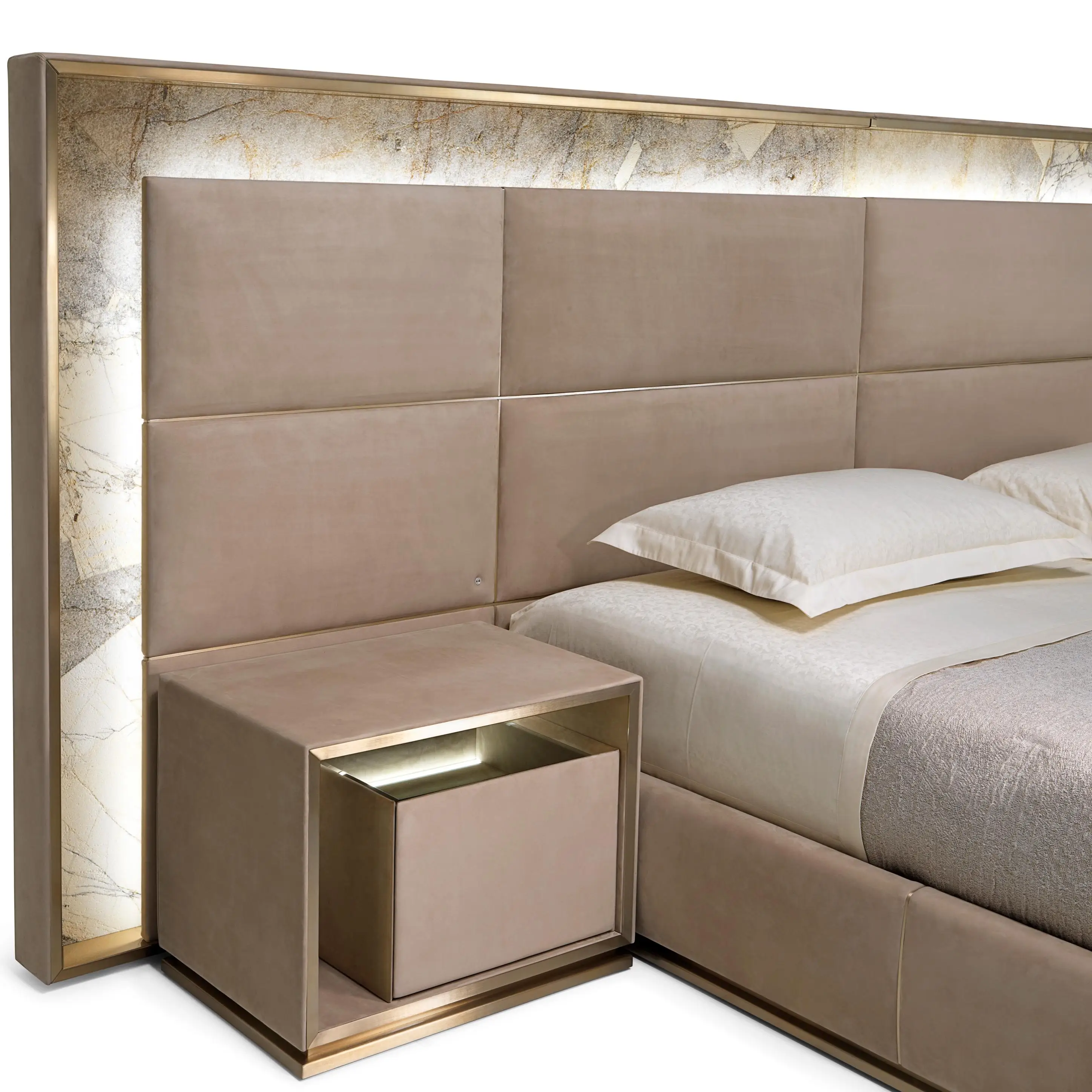 Modern Customized Color Stainless Steel Leather Bedside Nightstand for Bedroom High End Home Villa Furniture Customization