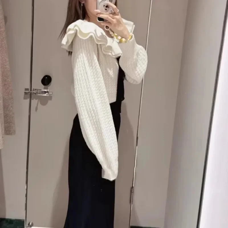 Off Shoulder 2024 Woman Sweater Bow Ruffles Ropa Mujer Japan Knit Outerwears Fall Clothes Women Twist Long Sleeve Pullovers