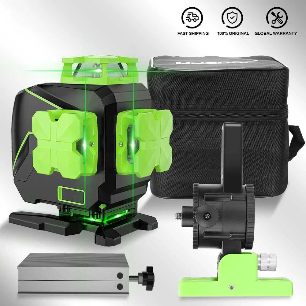 Huepar 4D 16 lines Cross Line Laser Level Self-leveling 4*360 Green Beam Laser Tools With USB Charge Use Dry & Li-ion Battery