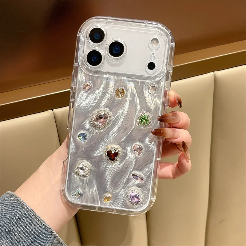 الكورية اللون الأحجار الكريمة الراتنج لطيف قضية الهاتف آيفون 17 برو 16 15 14 برو ماكس للصدمات حالات ل أبل 17 برو ماكس غطاء فوندا