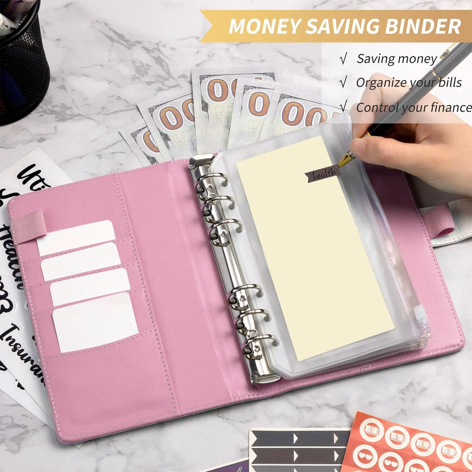 

Папка для экономии A6, папка для экономии денег, книга для экономии денег, блокнот, планировщик финансов с сумкой на молнии для монет, купюр, квитанций