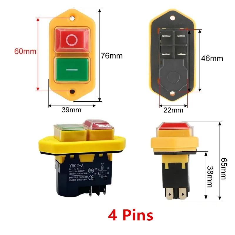 WM210V KLD lathe button electromagnetic switch YH02-A 16A AC250V 4-pin/5-pin replacement  DKLD KJD17B waterproof magnetic switch